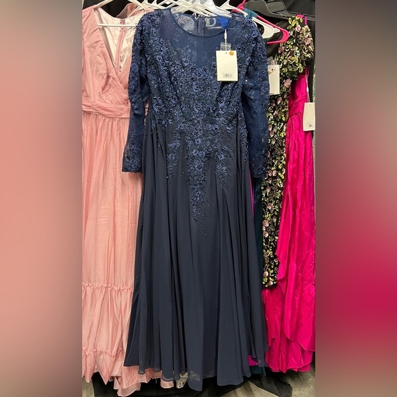 MAC DUGGAL 20478 NWT High Neck Mesh Long Sleeve Embellished A Line Gown - Picture 5 of 7